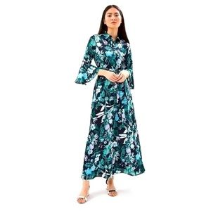 Banana Republic Botanical Print Flutter Sleeve Maxi Shirt Dress